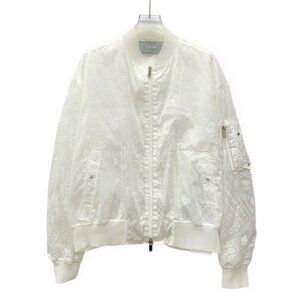Dior White silk crewneck zip-up jacket